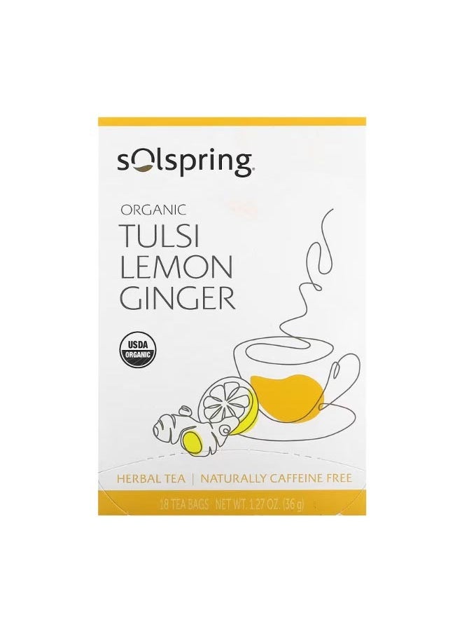 Dr. Mercola Solspring Organic Herbal Tea Tulsi Lemon Ginger Caffeine Free 18 Tea Bags 1.27 oz 36 g  - Image 1