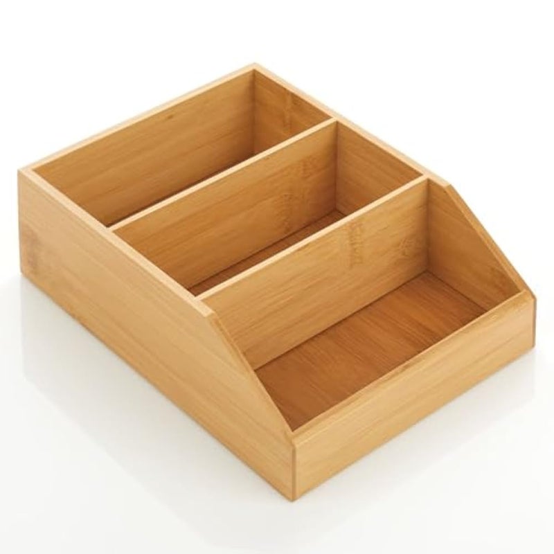 mDesign Bamboo Wood 3 Tier Counter Organizer Bin, Multi-Compartment Storage Box for Bathroom, Cabinets, Shelves, Countertops; Holds Vitamins, Bath Bombs, Cosmetics, Echo Collection - 2 Pack - Natural - Image 3