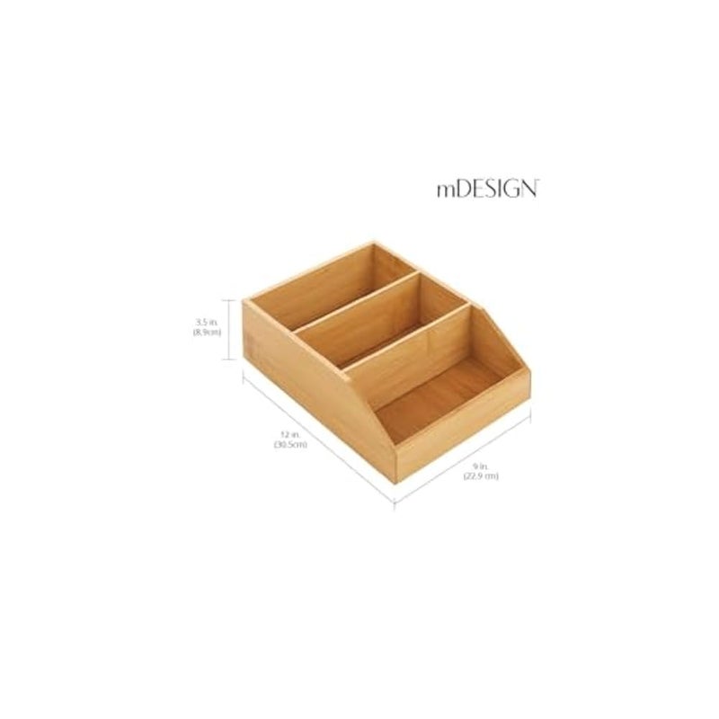 mDesign Bamboo Wood 3 Tier Counter Organizer Bin, Multi-Compartment Storage Box for Bathroom, Cabinets, Shelves, Countertops; Holds Vitamins, Bath Bombs, Cosmetics, Echo Collection - 2 Pack - Natural - Image 4