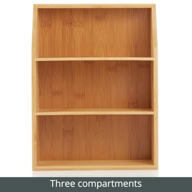 mDesign Bamboo Wood 3 Tier Counter Organizer Bin, Multi-Compartment Storage Box for Bathroom, Cabinets, Shelves, Countertops; Holds Vitamins, Bath Bombs, Cosmetics, Echo Collection - 2 Pack - Natural - Image 5