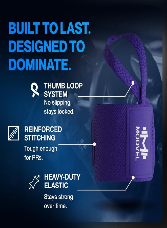 Modvel Adjustable Wrist Wraps for Gym & Lifting – Thick, Breathable Support Straps for Wrist Stability, Comfort & Grip – Ideal for Weight Training, CrossFit & Gym Workouts – Purple (2-Pack) - Image 3