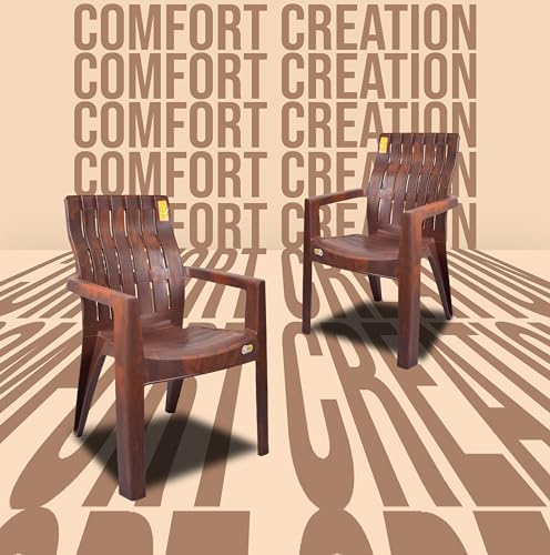 COMFORT CREATION كرسي فورتشنر أورثو مات غير لامع جديد موديل مريح للاستخدام الثقيل في المنزل والمطعم، كرسي بلاستيكي خارجي، مجموعة من 2 كرسي من خشب الساج مُجمعة مسبقًا - Image 2