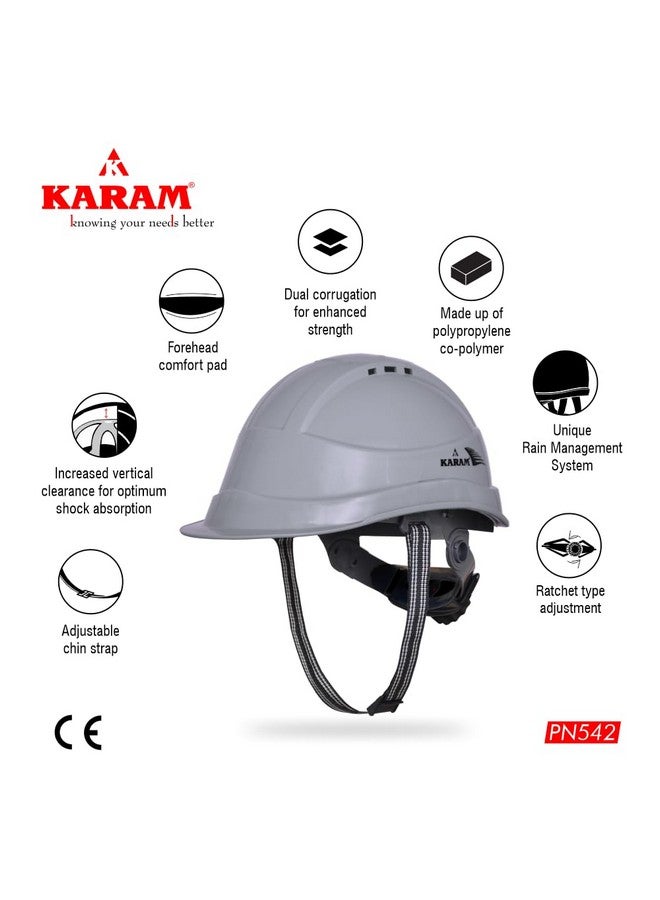 كرم خوذة أمان KARAM PN542 للرجال خوذة صناعية وبناء | تعديل من نوع ratchet مع حزام ذقن قابل للتعديل | تهوية وفتحة جانبية للتثبيت | خوذة صلبة معتمدة من EN | Apex Grey - Image 3