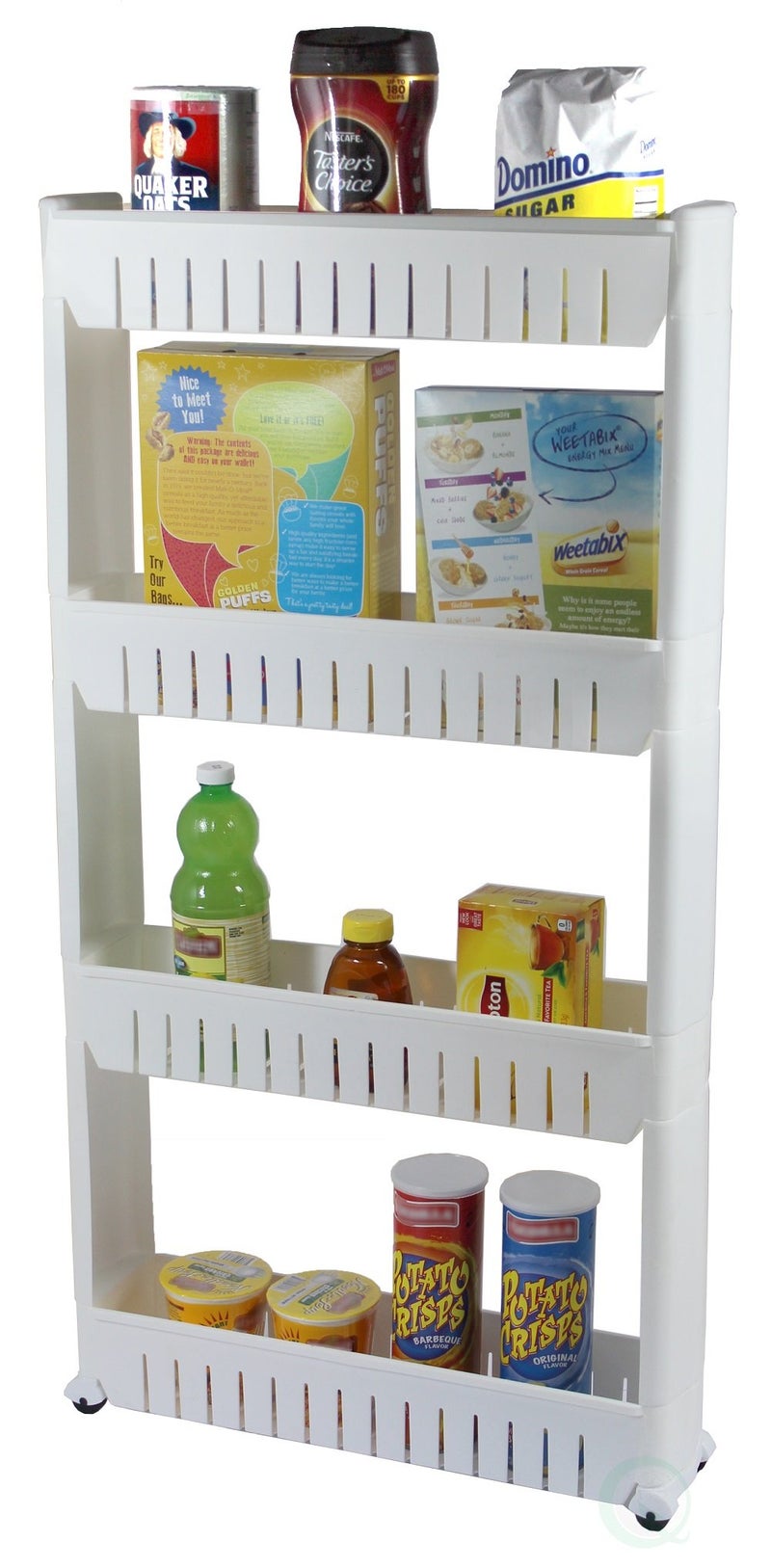 Basicwise QI003220 Slim Storage Cabinet Organizer 4 Shelf Rolling Pull Out Cart Rack Tower with Wheels White