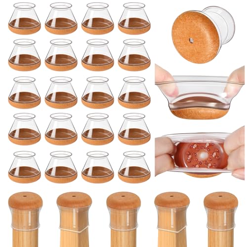OCONDA 20 Pcs Chair Leg Floor Protectors for Hardwood Floors, Clear Rubber Furniture Sliders with Felt, Silicone Furniture Leg Caps Covers (Fit Round Diameter:12/16" to 1-3/16") - Image 1