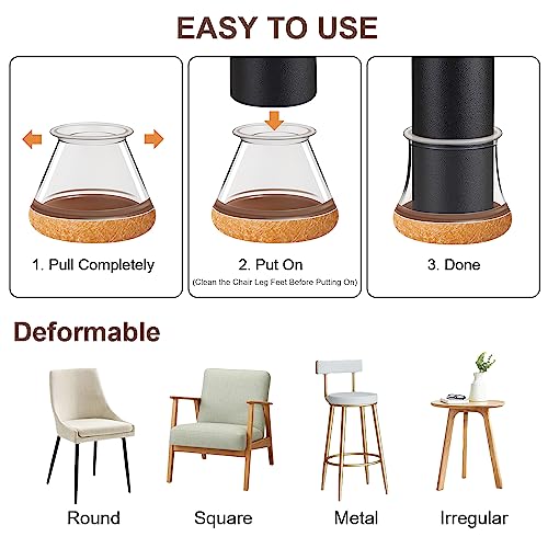 OCONDA 20 Pcs Chair Leg Floor Protectors for Hardwood Floors, Clear Rubber Furniture Sliders with Felt, Silicone Furniture Leg Caps Covers (Fit Round Diameter:12/16" to 1-3/16") - Image 4