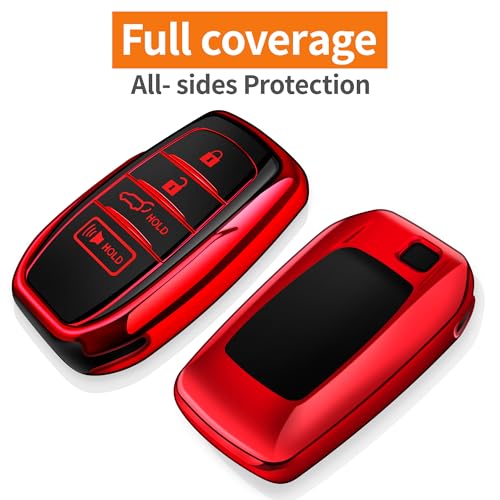 Sindeda for Toyota Key Fob Cover with Metal Keychain & Leather Strap for 2025-2026 Camry 4 Runner 2019-2026 Venza, Land Cruiser,2023-2026 Tacoma Grand Highlander,Corolla,bZ4X,4-5 Buttons(Red) - Image 3