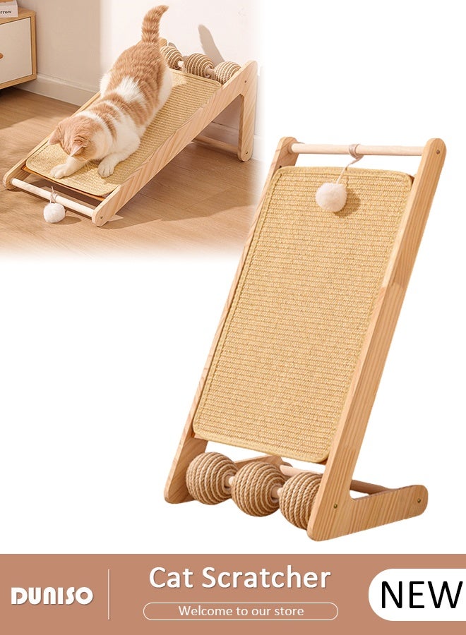 DUNISO Cat Scratcher, 60 cm L Shape Cat Scratch Pad - Cat Scratching Cardboard with Ball Toy for Indoor Cats,Triangular Fixed Natural Sisal Cat Scratch Mats With 3 Hemp Rope Cat Balls,  Large Size, Detachable for Cleaning - Image 1