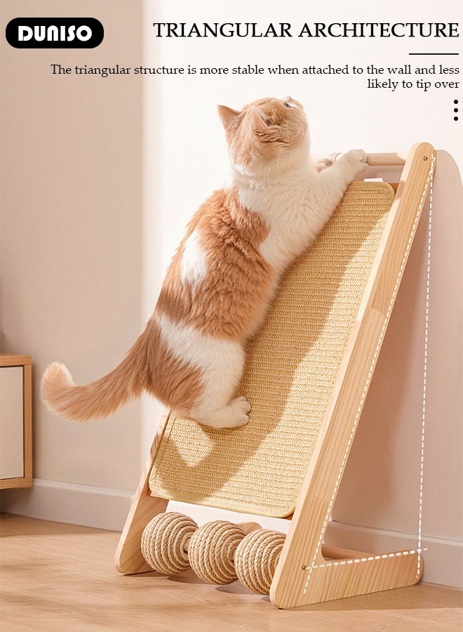 DUNISO Cat Scratcher, 60 cm L Shape Cat Scratch Pad - Cat Scratching Cardboard with Ball Toy for Indoor Cats,Triangular Fixed Natural Sisal Cat Scratch Mats With 3 Hemp Rope Cat Balls,  Large Size, Detachable for Cleaning - Image 4