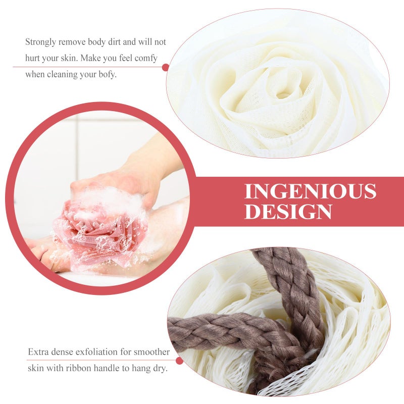 Soft Pink Milk White Flower Bath Loofah Sponge Set 2 Pcs Exfoliating Mesh Puff For Body Wash - Image 5