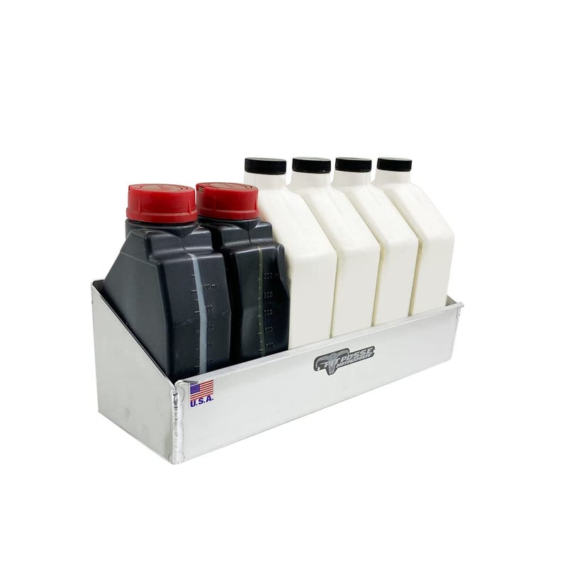 Pit Posse 563 Oil Shelf Caddy Six Bottle Rack Holder- Made in USA - Holds 6 Quarts of Automotive Motor Engine Oil - Enclosed Race Trailer Shop Garage Aluminum Storage Organizer (Silver) - Image 2