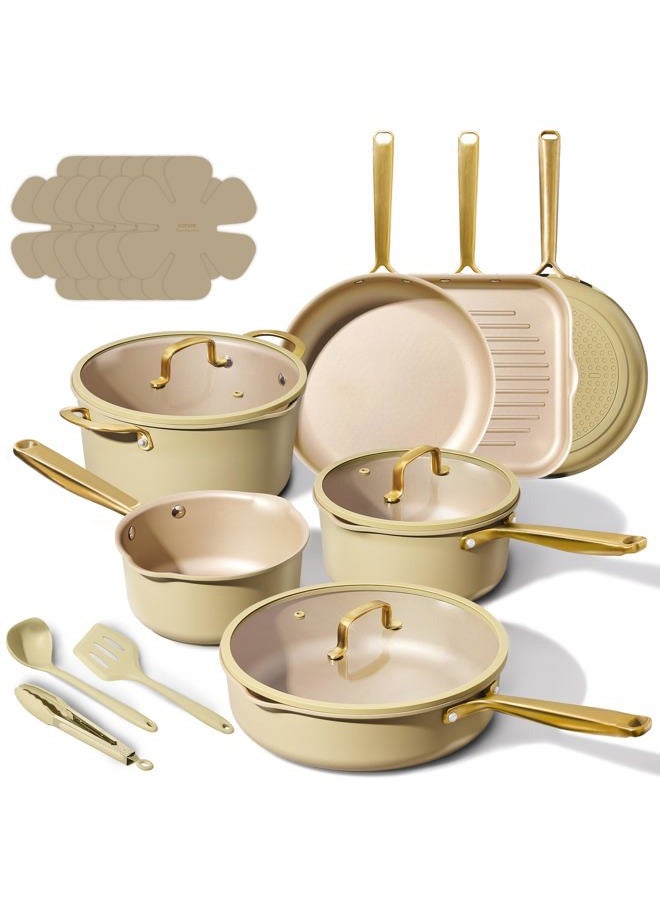 CAROTE 19Pcs Pots and Pans Set, Non Stick Induction Cookware Sets with Durable Cast Steel Handle, Oven-Safe Pots and Pans with Cooking Utensils, PFOS/PFOA Free, Dishwasher Safe, Aluminum - Image 1