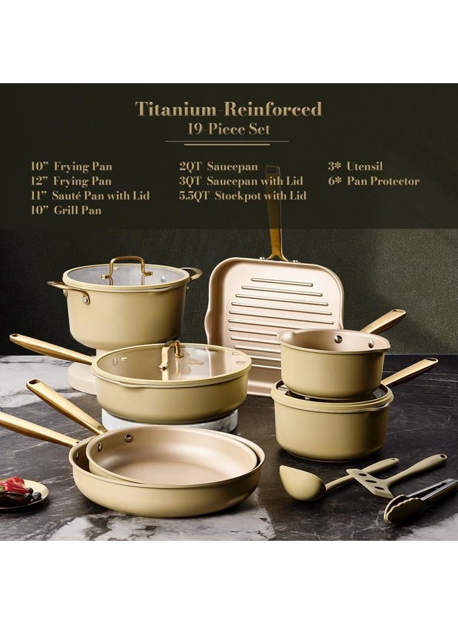 CAROTE 19Pcs Pots and Pans Set, Non Stick Induction Cookware Sets with Durable Cast Steel Handle, Oven-Safe Pots and Pans with Cooking Utensils, PFOS/PFOA Free, Dishwasher Safe, Aluminum - Image 2