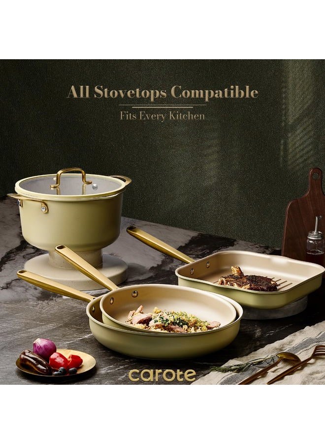 CAROTE 19Pcs Pots and Pans Set, Non Stick Induction Cookware Sets with Durable Cast Steel Handle, Oven-Safe Pots and Pans with Cooking Utensils, PFOS/PFOA Free, Dishwasher Safe, Aluminum - Image 4