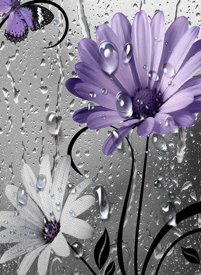 Uokiuki Rustic Purple Floral Boho Shower Curtain, Country Farmhouse Daisy Flowers and Butterfly for Bathroom, Grey Gray Violet Surreal Floral With 12PCS Hooks, 70X70IN - Image 5