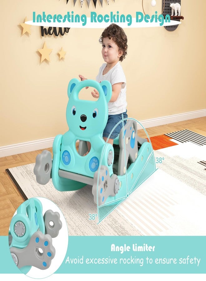 GLACER 5 in 1 Toddler Slide Rocking Toy, Rocking Horse Playset with Slide, Basketball Hoop, Ring Toss Game, Stool & Inflatable Basketball, Convertible Climber Playground for Indoors Outdoors (Green) - Image 4