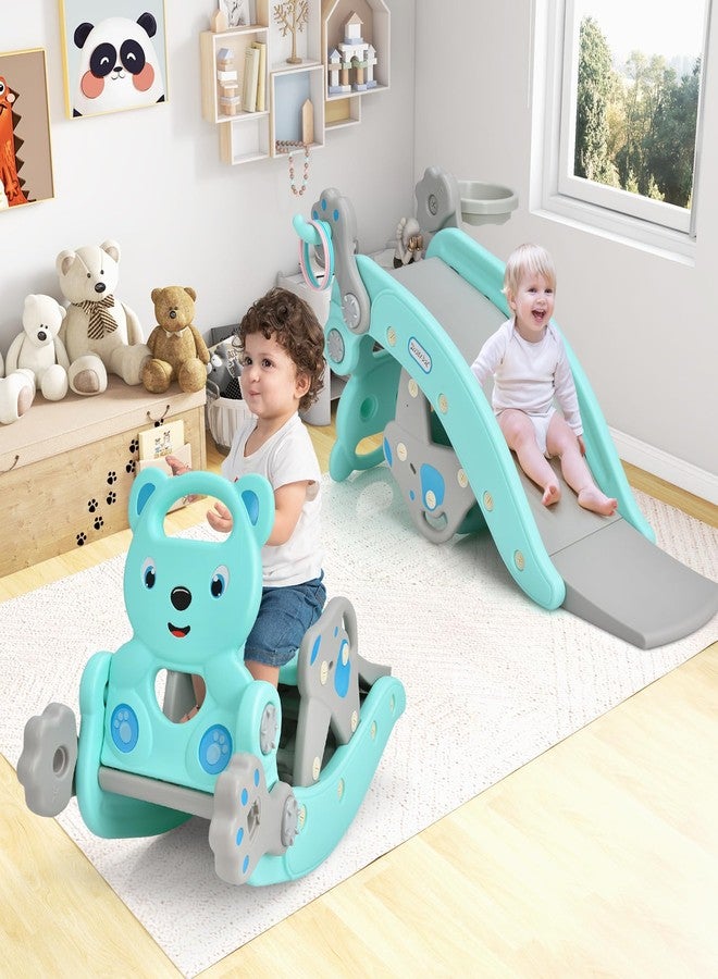GLACER 5 in 1 Toddler Slide Rocking Toy, Rocking Horse Playset with Slide, Basketball Hoop, Ring Toss Game, Stool & Inflatable Basketball, Convertible Climber Playground for Indoors Outdoors (Green) - Image 2