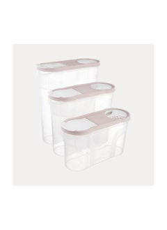 dunya Dunya Plastic Cereal and Legumes Graduated Storage Box, set of 3 Pieces( 2900-2150-1400ml) -Pink Turkey Made  - Image 1