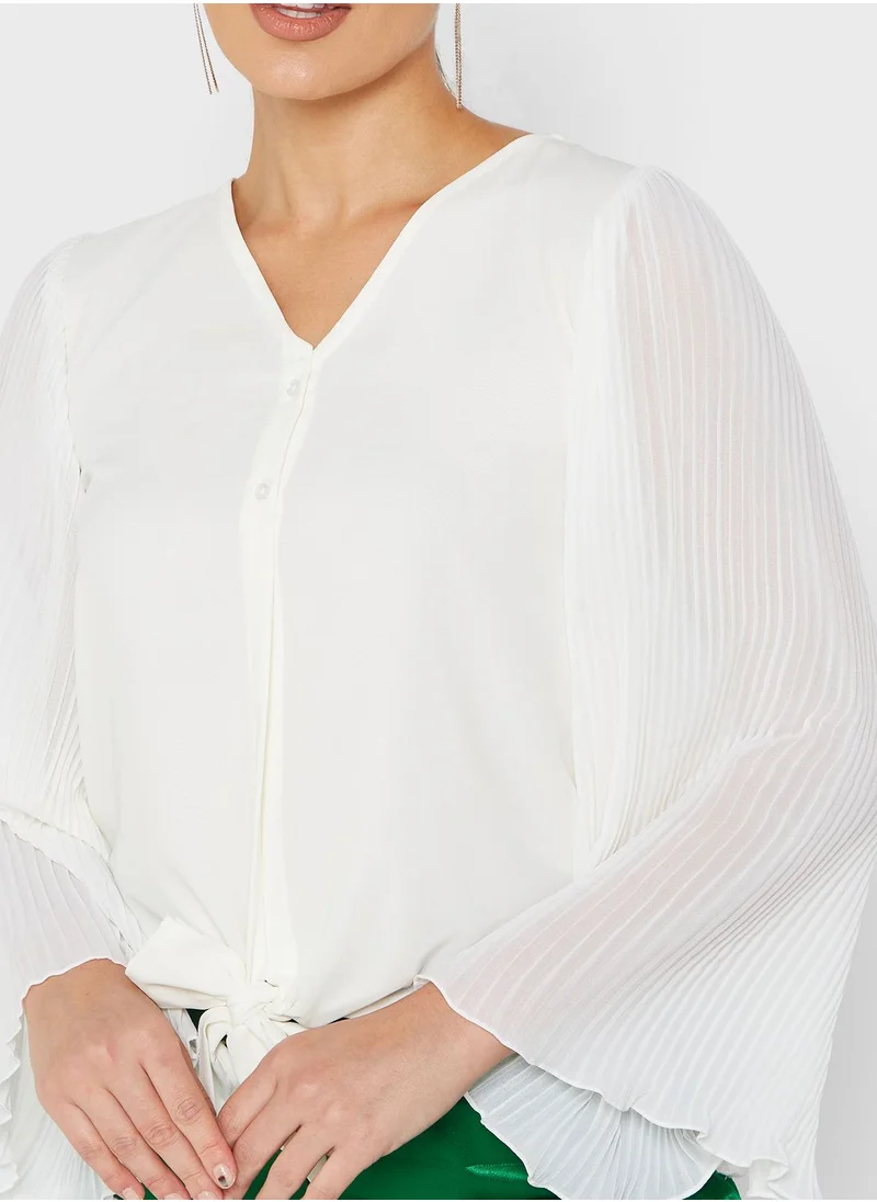 Zoey Flared Sleeve Tie Detail Crop Top