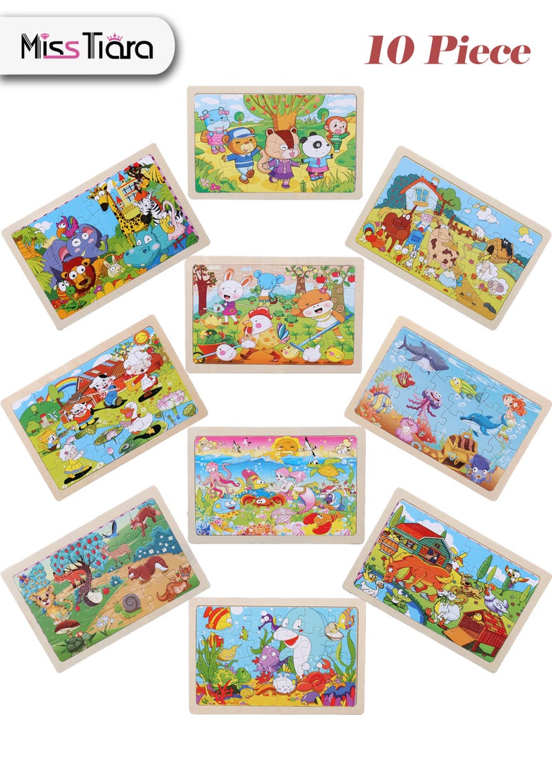MissTiara Pack of 10 Wooden Puzzles Set for Toddlers and Kids Children's Early Learning and Educational Puzzle Toys Assorted  - Image 1