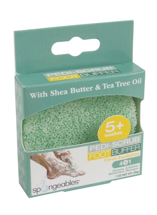 spongeables Pedi-Scrub Foot Exfoliating Sponge with Heel Buffer and Pedicure Oil, Citron Eucalyptus, Contains Shea Butter & Tea Tree Oil, 5+ Washes, Green - Image 2