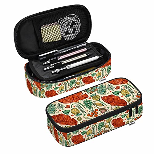Yekiua Floral Pencil Pouch Blossom Wild Flower Leaves High Capacity Pencil Case Stationary Bag Cosmetics Bag Colorful - Image 1