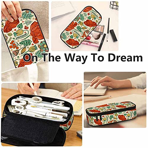 Yekiua Floral Pencil Pouch Blossom Wild Flower Leaves High Capacity Pencil Case Stationary Bag Cosmetics Bag Colorful - Image 5