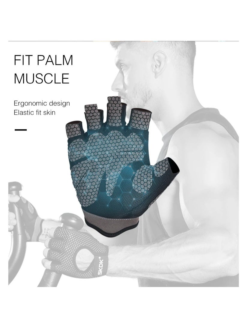 SKDK Breathable Exercise Gloves, Flexible Anti Slip Weight Lifting Gloves With Shock Absorbing Foam Pad Palm, Hollow Silicone Palm Training Gloves For Cycling, Bodybuilding, Gym Workout, (Size L, Black)  - Image 3