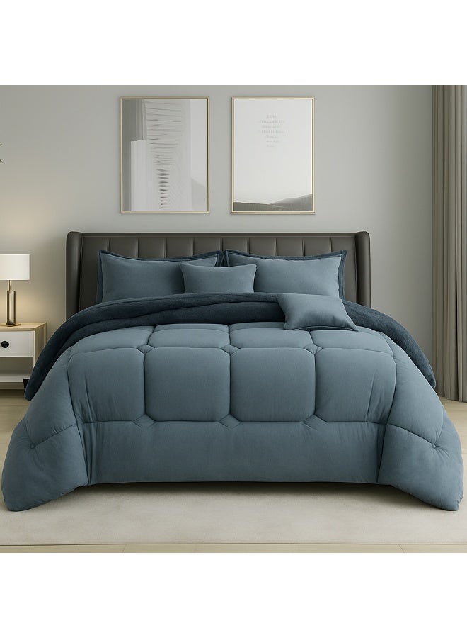 مينج لي مفرش شتوي نفرين نظام وجهين وجه مخمل وجه فرو - طقم مفارش 6 قطع ( 1 لحاف + 1 وشرشف مطاطي + 4 أغطية وسائد ديكورية ) يناسب سرير مقاس 200x200 سم - Image 3