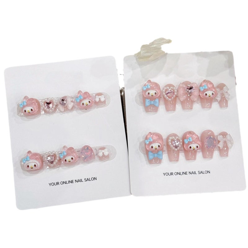 Handmade Nail Art Kids Wearable Nail Art - Cartoon Butterfly Bow Design, Reusable & Cute - Image 1