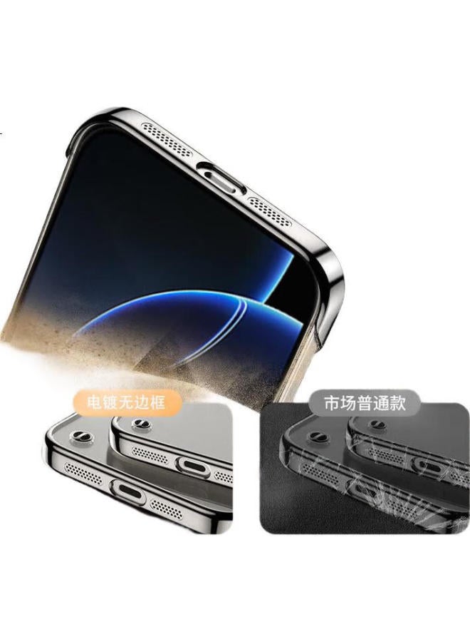 Hongzhuo [With Camera Lens Protector] Iphone 16 Plus Case, Transparent Electroplated Borderless Ultra-Thin Shockproof Heat Dissipation Case For Men And Women, Titanium Original Color - Image 1
