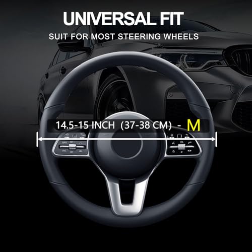 szttswamp Leather Car Steering Wheel Cover, Non-Slip Car Wheel Cover Protector Breathable Microfiber Leather Universal Fit for Most Cars(Beige) - Image 3