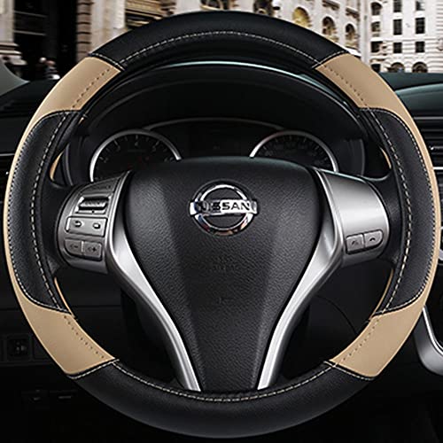 szttswamp Leather Car Steering Wheel Cover, Non-Slip Car Wheel Cover Protector Breathable Microfiber Leather Universal Fit for Most Cars(Beige) - Image 4