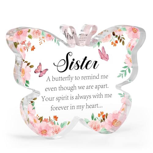 Hakumata Sympathy for Loss of Sister, Thinking of Sister Memorial Condolence Gifts Butterfly Acrylic Table Decor Bereavement Remembrance Gifts for Loss of Loved One for Table Centerpieces Remembrance - Image 1