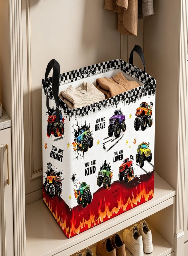 Essme Rectangular Car Baskets,Monster Truck Storage Box,Cute Basket with Handles for Room Decor, Book Bins,Shelf Basket.(Flame truck) - Image 3