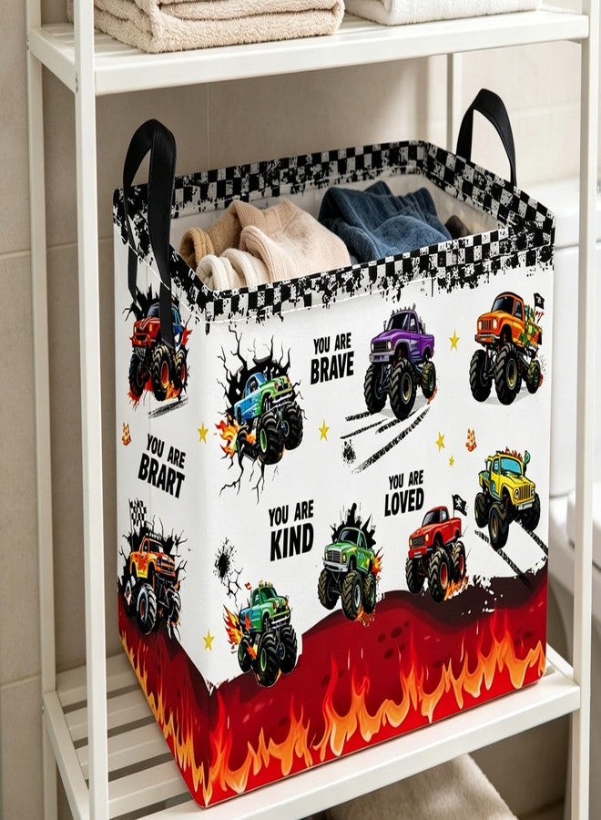 Essme Rectangular Car Baskets,Monster Truck Storage Box,Cute Basket with Handles for Room Decor, Book Bins,Shelf Basket.(Flame truck) - Image 5