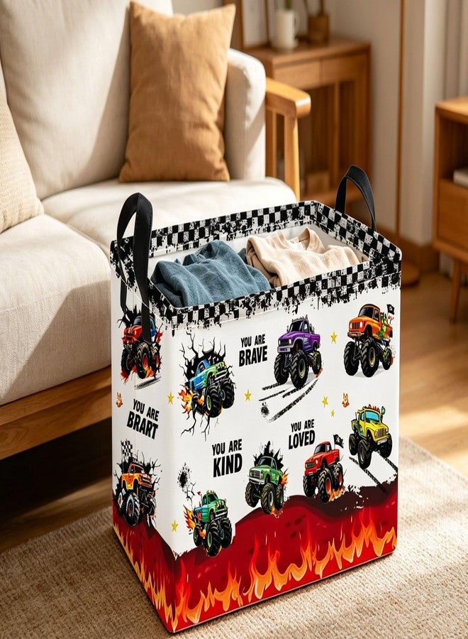 Essme Rectangular Car Baskets,Monster Truck Storage Box,Cute Basket with Handles for Room Decor, Book Bins,Shelf Basket.(Flame truck) - Image 4