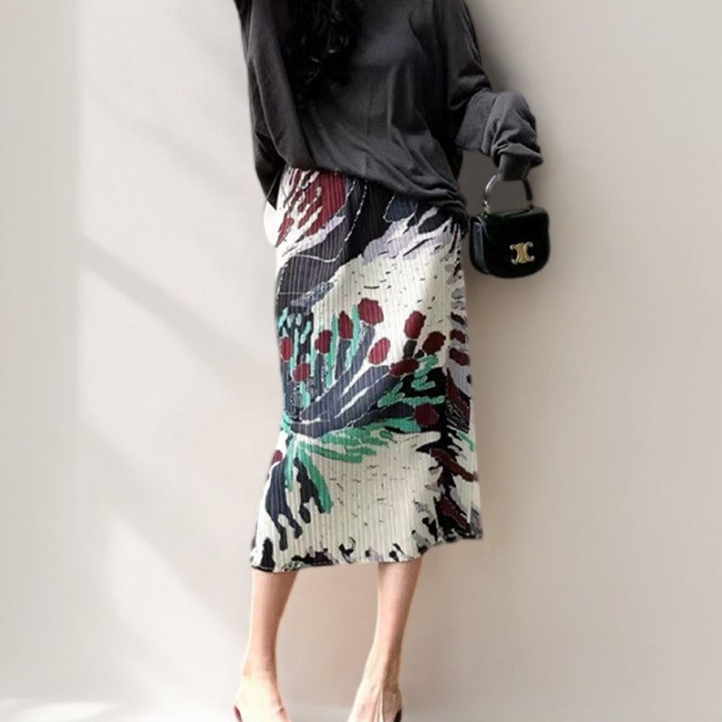 Women's Floral Print Midi Bodycon Stretch Skirt - Image 1