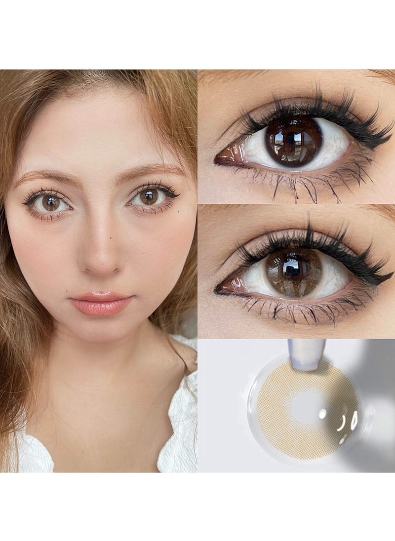 Unibling - Polar Light Brown Yearly Colored Contact Lenses, Unisex Cosmetic Contact Lenses, Enlargement Collection, Light Brown, With Case - Image 1