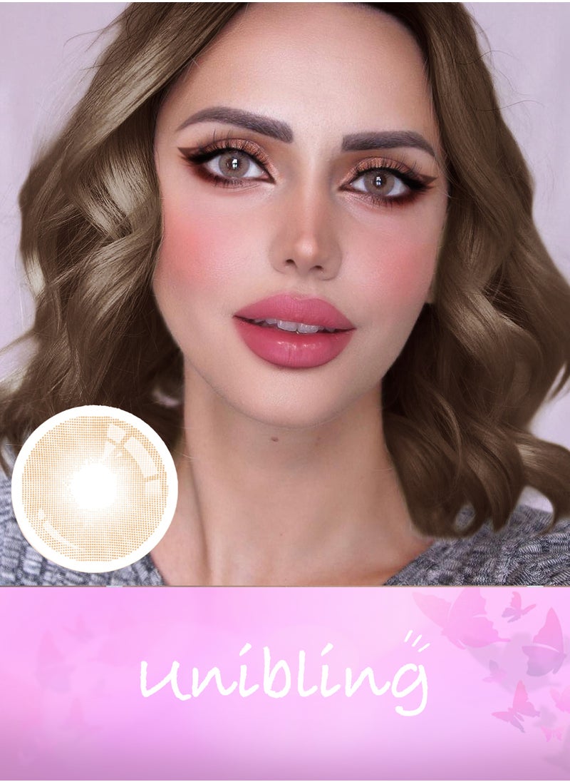 Unibling - Polar Light Brown Yearly Colored Contact Lenses, Unisex Cosmetic Contact Lenses, Enlargement Collection, Light Brown, With Case - Image 1