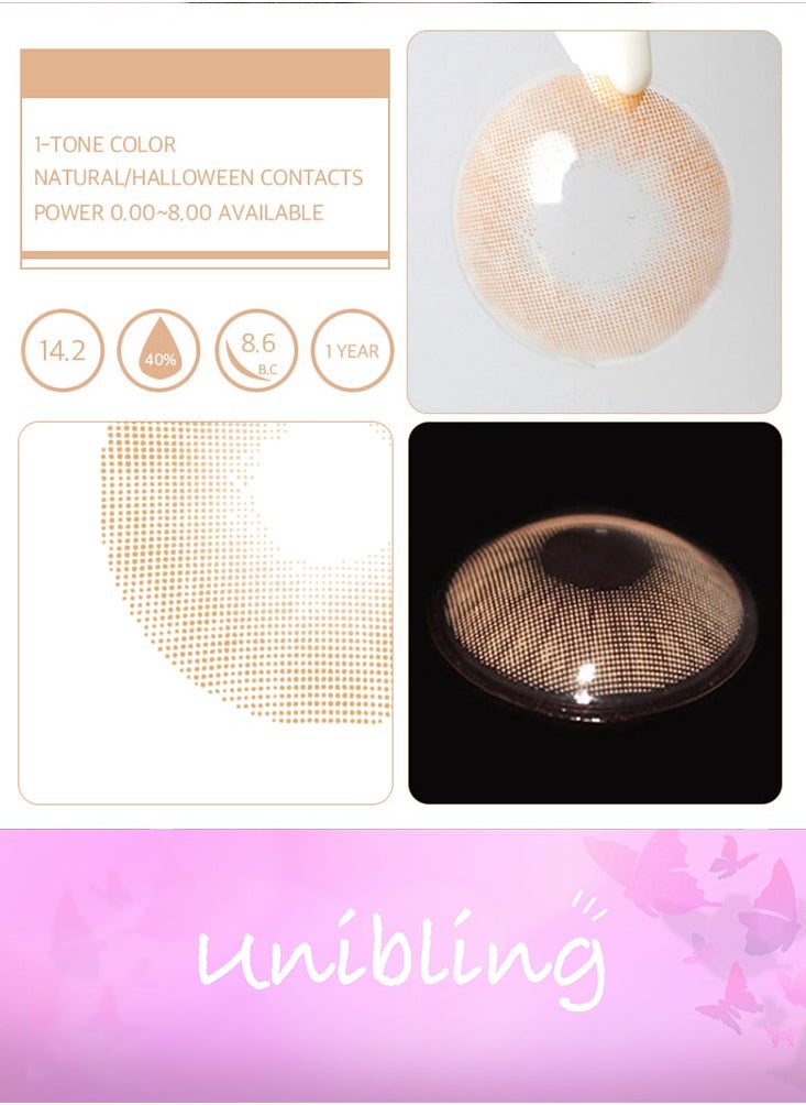 Unibling - Polar Light Brown Yearly Colored Contact Lenses, Unisex Cosmetic Contact Lenses, Enlargement Collection, Light Brown, With Case - Image 1