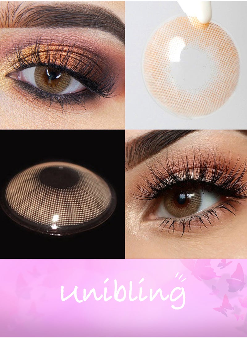 Unibling - Polar Light Brown Yearly Colored Contact Lenses, Unisex Cosmetic Contact Lenses, Enlargement Collection, Light Brown, With Case - Image 1