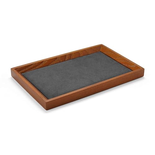 Oirlv Solid Wood Small Jewelry Tray Trade Showcase Countertop Jewelry Display Trays Rectangle Vanity Tray(Grey, Small) - Image 4
