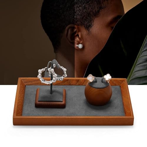 Oirlv Solid Wood Small Jewelry Tray Trade Showcase Countertop Jewelry Display Trays Rectangle Vanity Tray(Grey, Small) - Image 5