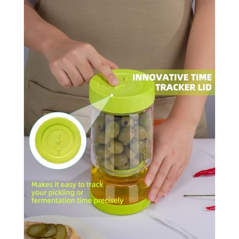 baihuoPickle Jar with Strainer Flip, Pickle Juice Separator Jar Flip Container from Wet and Dry, Upgraded Airtight Seal for Leakproof, 2 Pack Olive Hourglass Jars with Time Tracker Lid, 37oz - Image 3