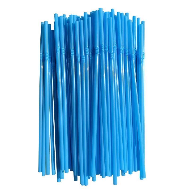 YAOSHENG 200pcs Blue Straw 826 x 02Solid Colors Flexible Drinking Straws Plastic Disposable Bendy Straws Blue