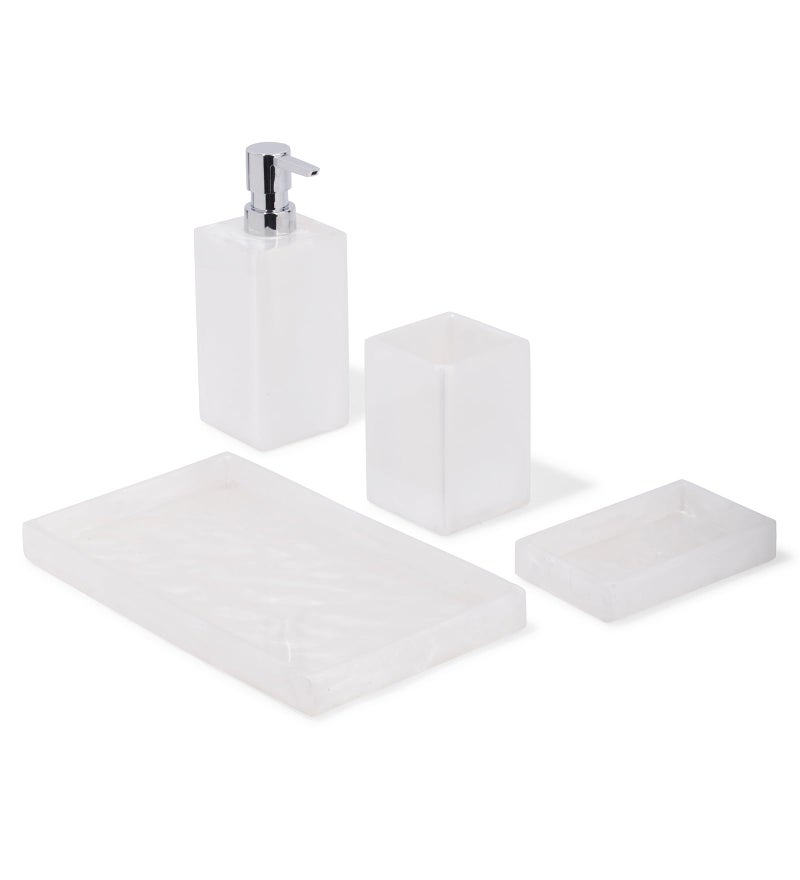 OBSESSIONS Set of 4 Pc Polyresin Bathroom Set, White - Image 2
