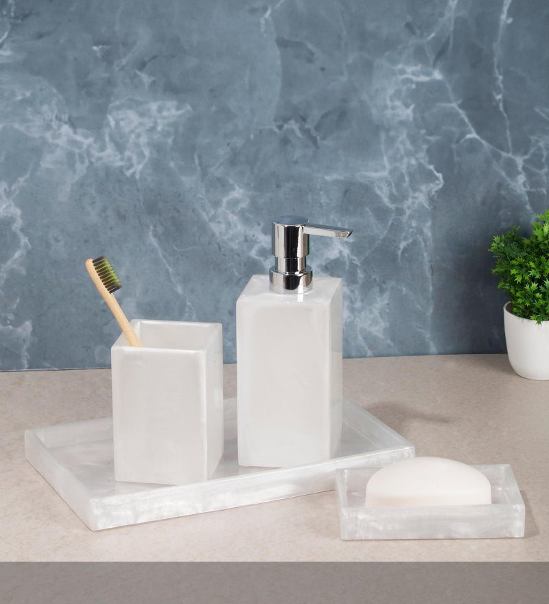 OBSESSIONS Set of 4 Pc Polyresin Bathroom Set, White - Image 1