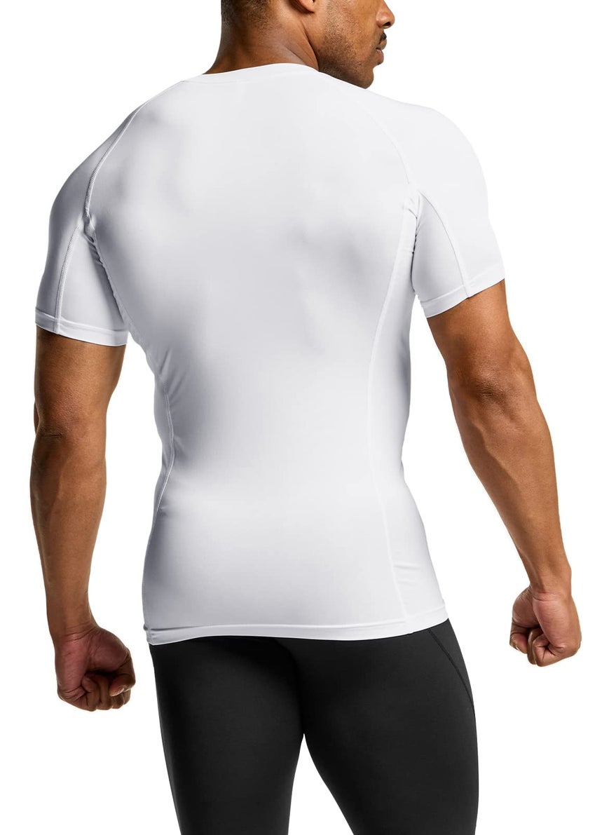 TSLA TSLA Men's UPF 50+ Quick Dry Short Sleeve Compression Shirts, Athletic Workout Shirt, Water Sports Rash Guard, Athletic Top Off White, Large  - Image 2