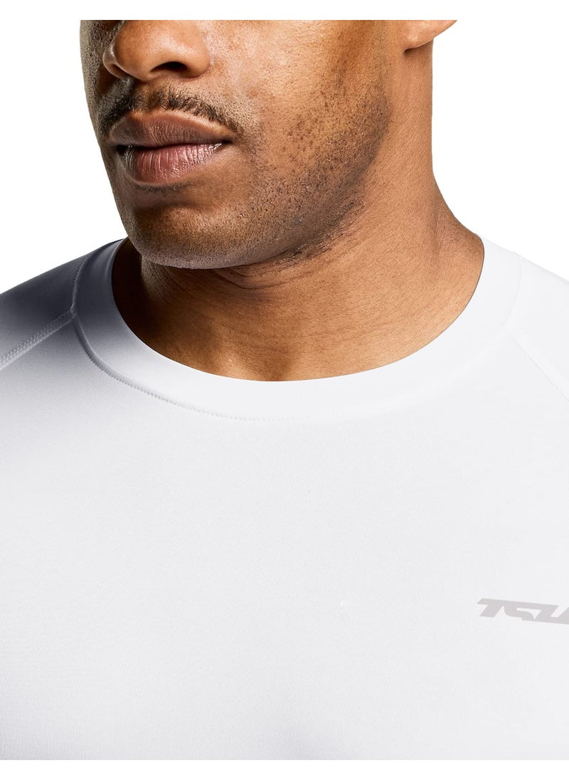TSLA TSLA Men's UPF 50+ Quick Dry Short Sleeve Compression Shirts, Athletic Workout Shirt, Water Sports Rash Guard, Athletic Top Off White, Large  - Image 3